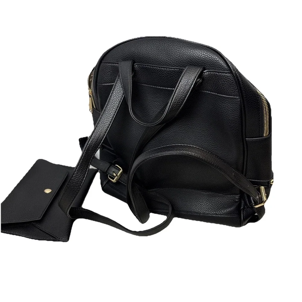 Dasein‎ Black Faux Leather Backpack and Matching Wristlet Set Gold Hardware NWOT